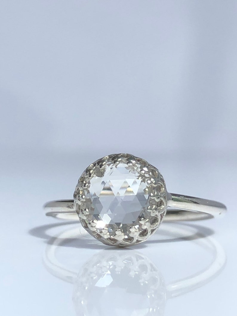 Sterling Silver Engagement Ring Affordable Engagement Ring Rose Cut Ring, Double Rose Cut Cubic Zirconia Engagement Ring