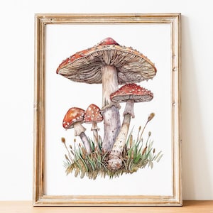 Watercolor Mushroom Print, Mushroom Wall Art, Botanical Home Decor, Warm Cottage Fall Poster, Boho Forest Painting, Farmhouse Wall Decor