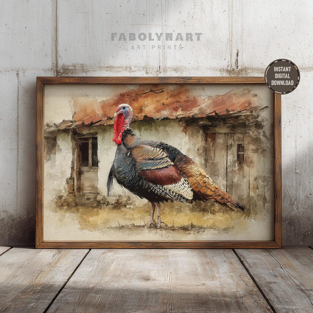 Printable Vintage Turkey Print, Fall Thanksgiving Wall Art, Rustic ...