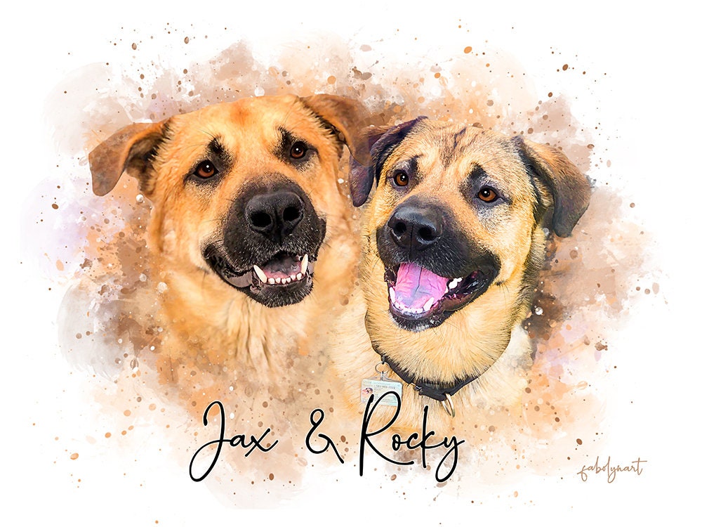 Multi Dog Portrait Custom Multiple Pet Aquarelle 2 Chiens d'animal Personnalisé Berger Allemand Mémo