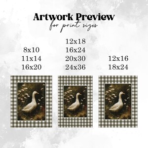 Vintage Goose Print, Moody Geese Wall Art, Neutral Dark Academia Home Decor, Rustic Gingham Art image 5