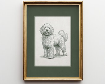 Vintage Goldendoodle Wall Art Print, Minimalist Gift for Dog Mom, Sage Green Doodle Dog Sketch Painting