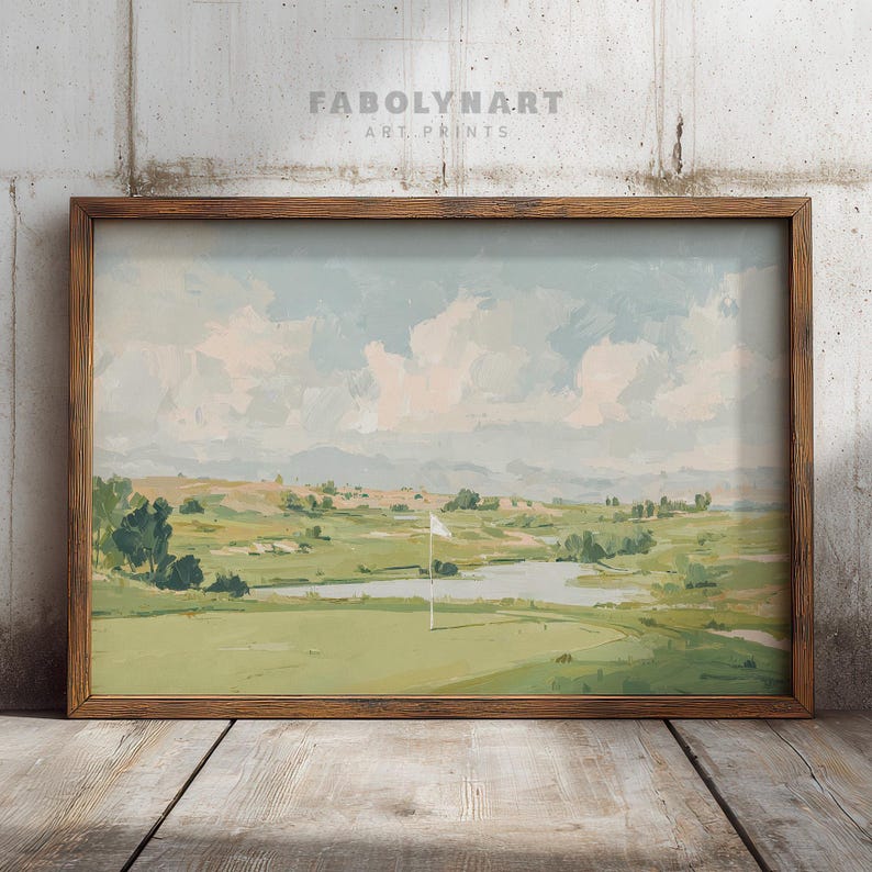 Vintage Golf Course Print Wall Art, Antique Sports Painting, Country Landscape Decor, Rustic Golf Club Poster image 3