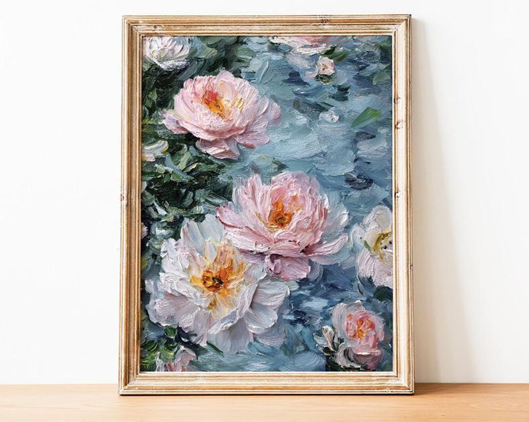 Vintage Peonies Flowers Wall Art Print, Pink Floral Oil Painting ...