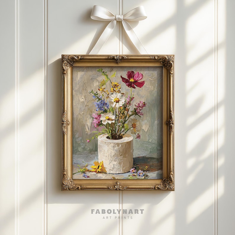 Rustic Floral Toilet Paper Print, Vintage Bathroom Decor, Retro Botanical Wall Art Print image 3
