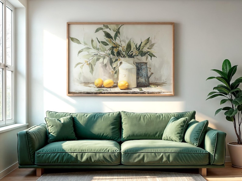 Printable Vintage Yellow Lemon Wall Art Print, Rustic Still Life Oil Painting, Farmhouse Kitchen Decor, Digital Download image 8