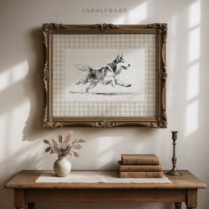 Dog Art Print, Dog Running Wall Art, Vintage Dog Illustration, Framed Dog Artwork, Classic Dog Home Decor, Dog Lover Gift, Dog Sketch Print