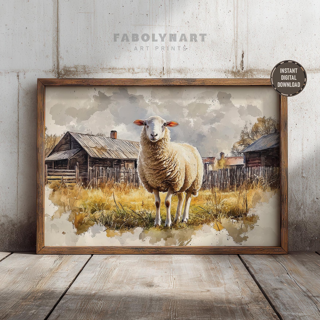 Printable Vintage Sheep Art Print, Farm Animal Wall Art, Rustic Sheep ...