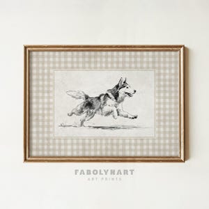 Husky Wall Art Print, Dog Illustration, Animal Drawing, Home Decor, Pet Lovers Gift, Rustic Framed Art, Vintage Style Decor, Cute Dog