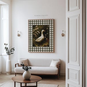 Vintage Goose Print, Moody Geese Wall Art, Neutral Dark Academia Home Decor, Rustic Gingham Art image 12