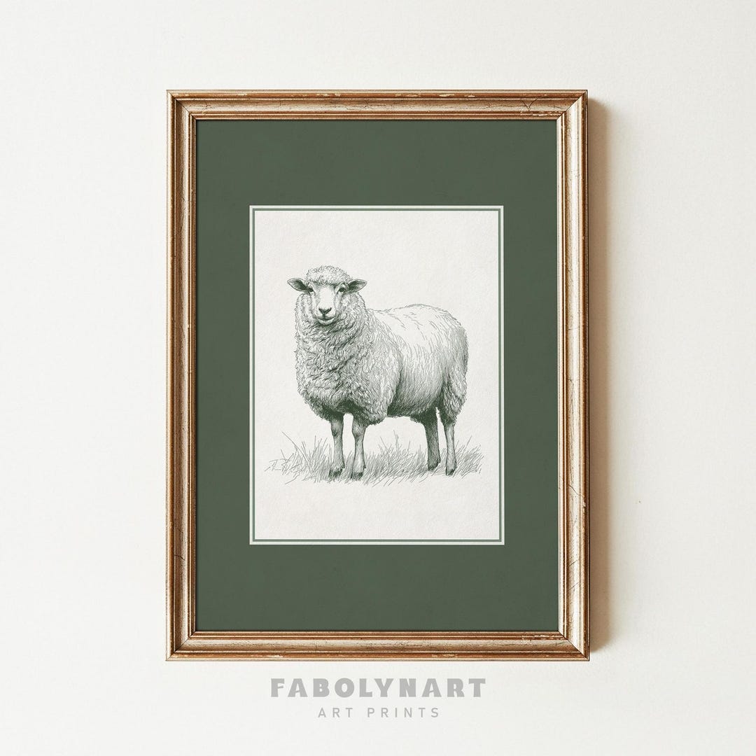 Vintage Sheep Wall Art Print, Minimalist Farm Animal Sketch Painting ...