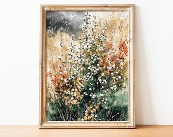 Abstract Floral Print, Wildflowers Wall Art, Modern Floral Watercolor Painting, Flower Field Art