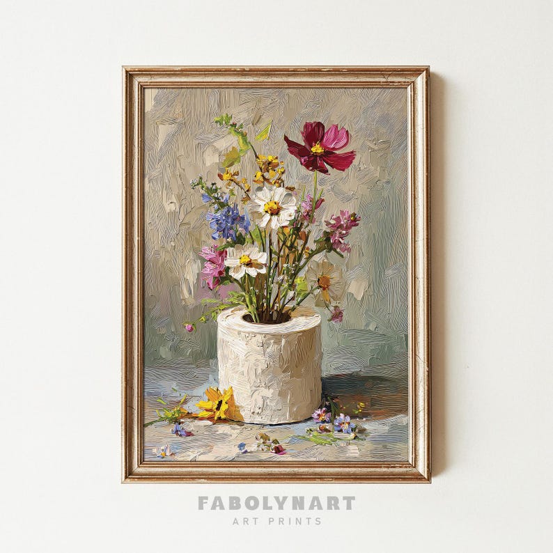 Rustykalny kwiatowy nadruk na papierze toaletowym do druku, wystrój łazienki w stylu vintage, retro botaniczny wydruk ścienny, pobieranie cyfrowe zdjęcie 3