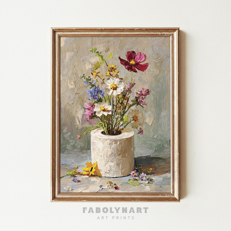 Rustic Floral Toilet Paper Print, Vintage Bathroom Decor, Retro Botanical Wall Art Print image 1