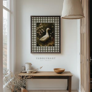 Vintage Goose Print, Moody Geese Wall Art, Neutral Dark Academia Home Decor, Rustic Gingham Art image 11