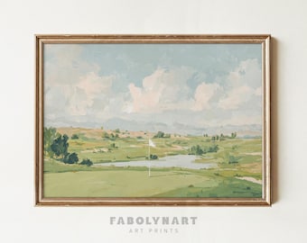 Vintage Golf Course Print Wall Art, Antique Sports Painting, Country Landscape Decor, Rustic Golf Club Poster