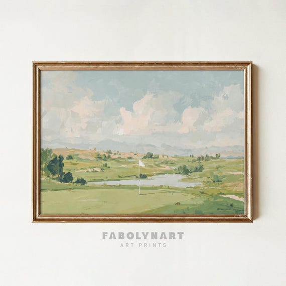 Vintage Golf Course Print Wall Art, Antique Sports Painting, Country Landscape Decor, Rustic Golf Club Poster