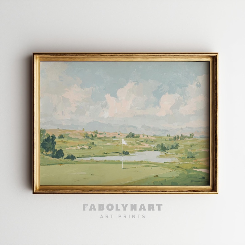 Vintage Golf Course Print Wall Art, Antique Sports Painting, Country Landscape Decor, Rustic Golf Club Poster image 9