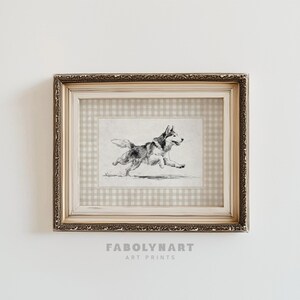 Vintage Dog Art Print, Framed Husky Illustration, Antique Style Dog Wall Decor, Classic Canine Artwork, Best Gift for Dog Lovers