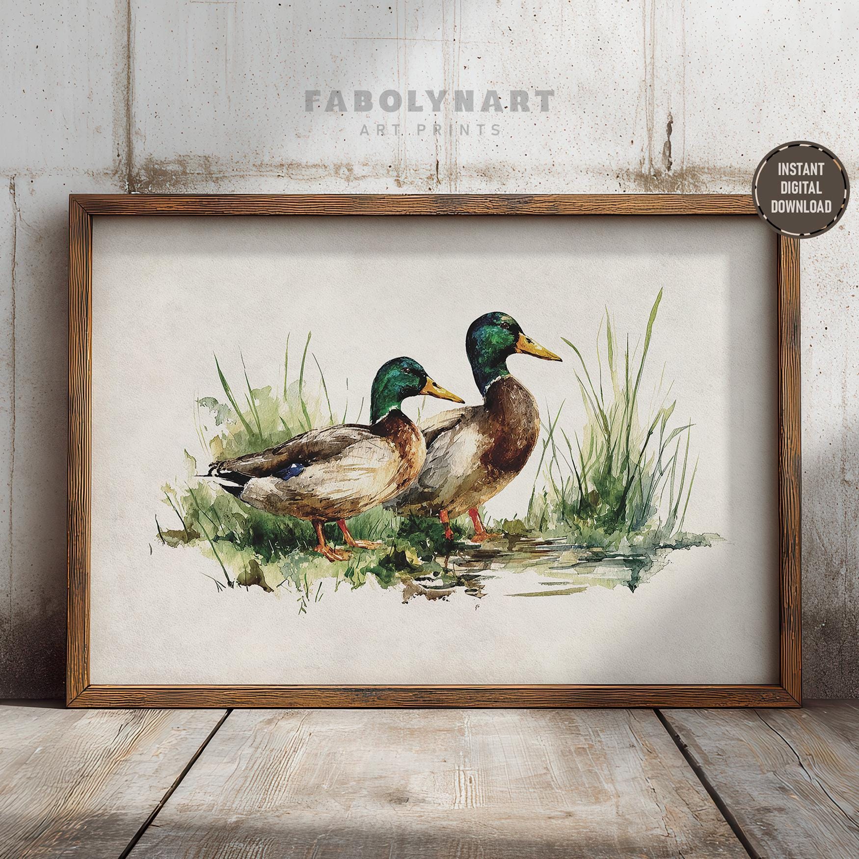 Printable Rustic Two Mallard Ducks Wall Art Print, Vintage Hunting ...