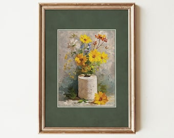 Floral Toilet Paper Wall Art Print, Vintage Sage Green Bathroom Decor, Retro Botanical Print