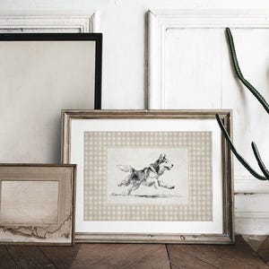 Vintage style framed wall art, dog sketch print, rustic home décor, country farmhouse artwork, retro picture frames, classic canine