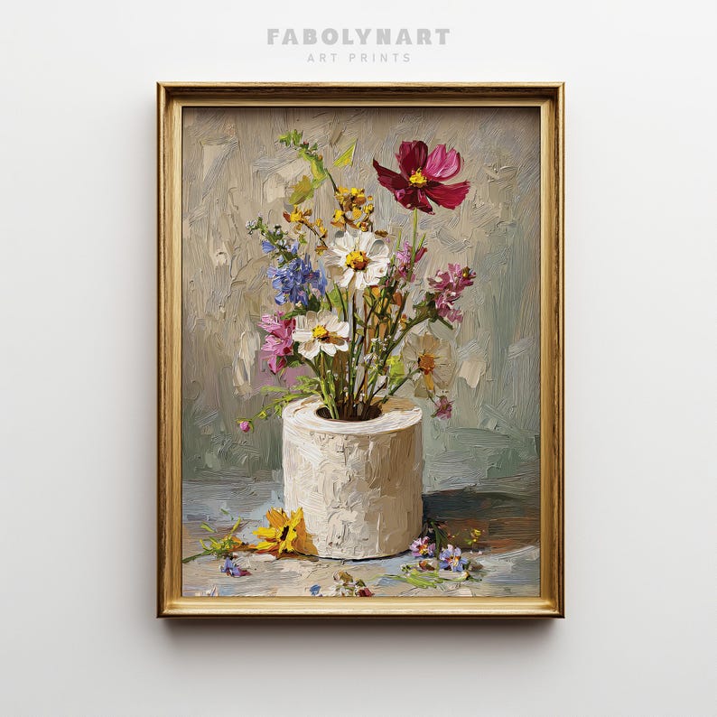 Rustic Floral Toilet Paper Print, Vintage Bathroom Decor, Retro Botanical Wall Art Print image 12