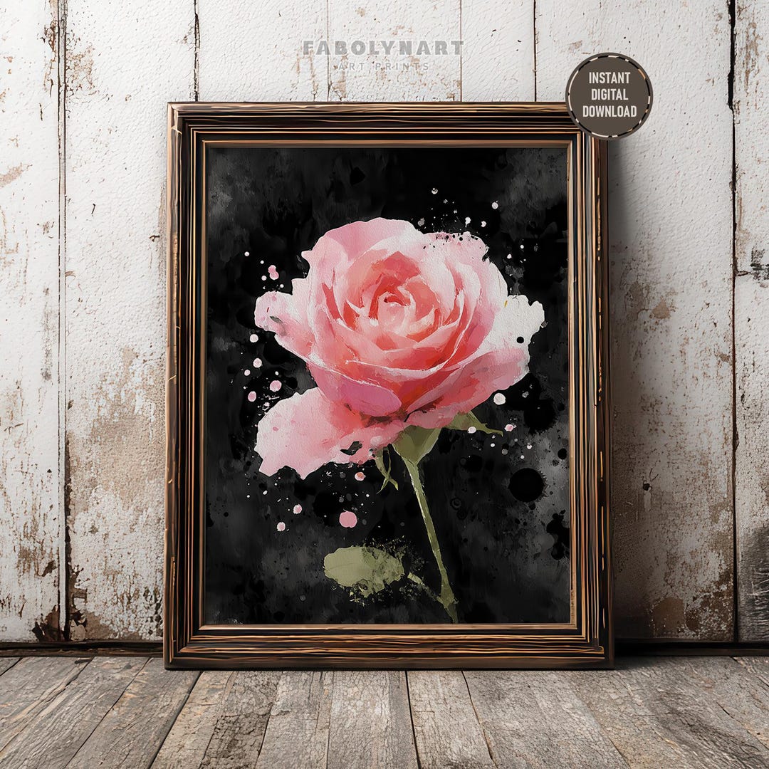 Printable Pink Rose Wall Art Print, Abstract Still Life Floral ...