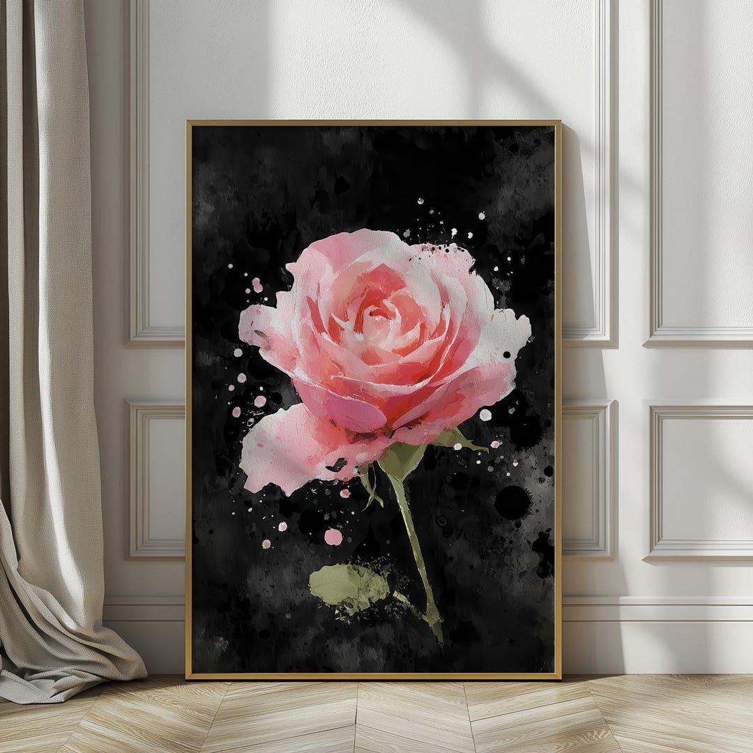 Pink Rose Wall Art Print, Abstract Still Life Floral Watercolor ...