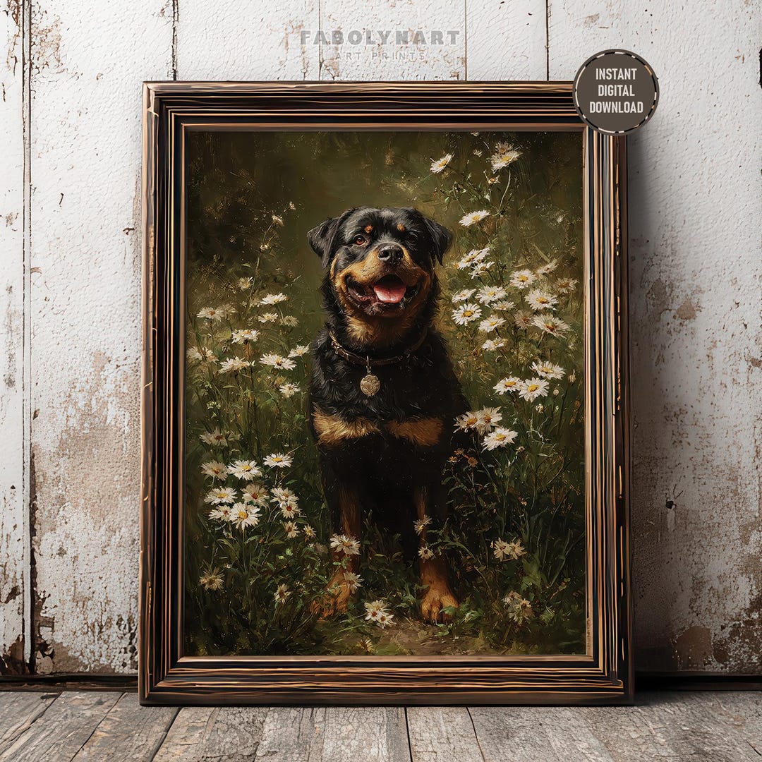 Vintage Rottweiler Printable Vintage Floral Rottweiler Wall Art Print, Gift for Dog Mom ...