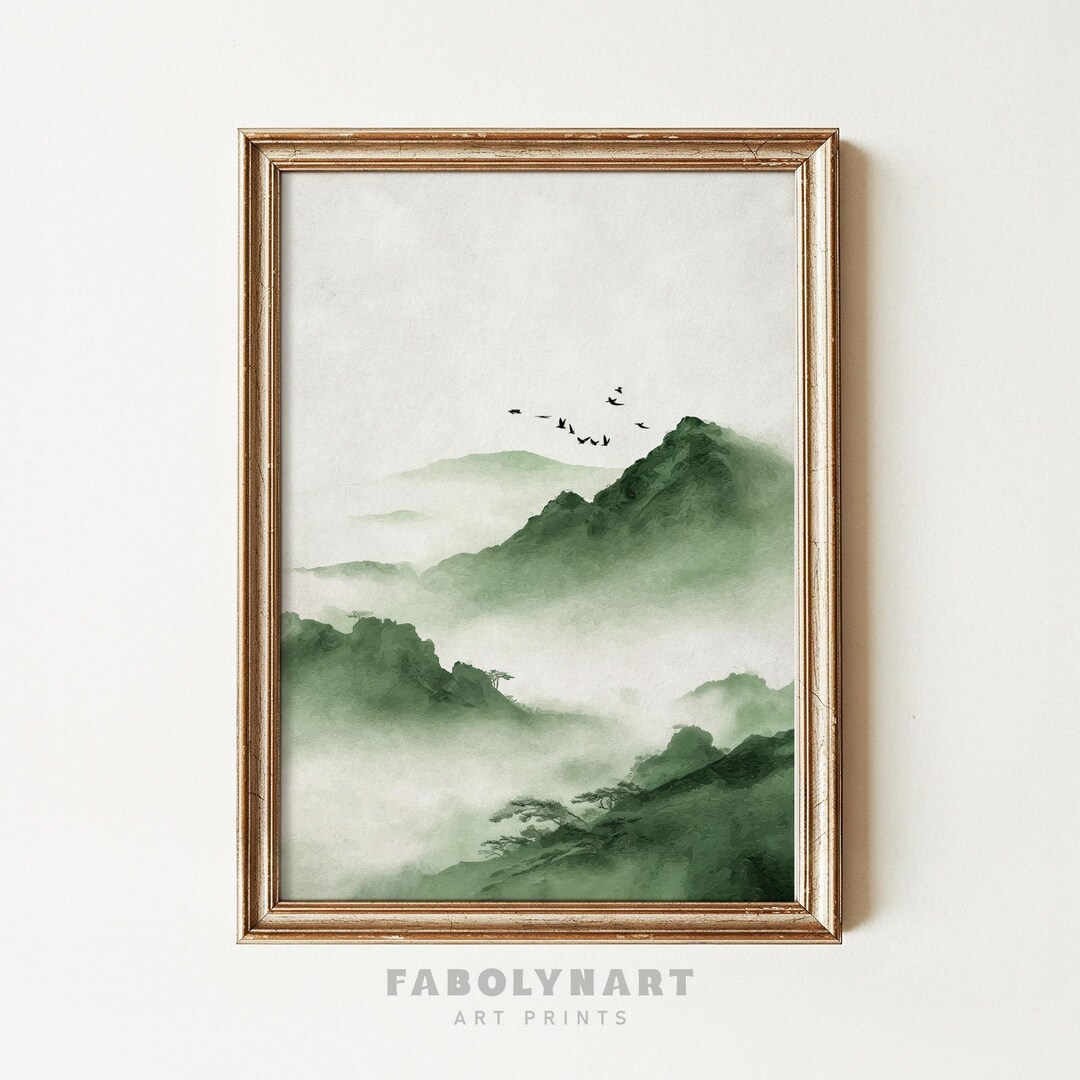 Japandi Mountain Landscape Wall Art Print, Japanese Minimalist Decor ...