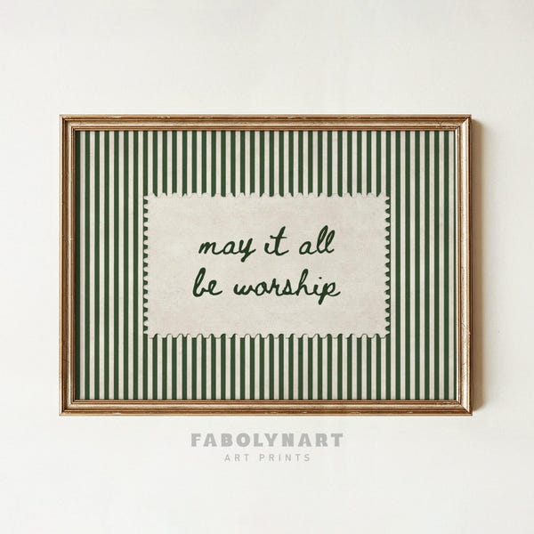 May It All Be Worship Wall Art Print, Striped Christian Quote Art, Religious Home Decor