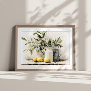 Printable Vintage Yellow Lemon Wall Art Print, Rustic Still Life Oil Painting, Farmhouse Kitchen Decor, Digital Download image 7