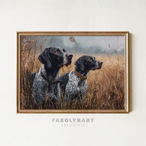 Vintage Two Hunting Dogs Wall Art Print, Gift for GSP Dog Mom, Moody German Shorthaired Pointer Painting Decor