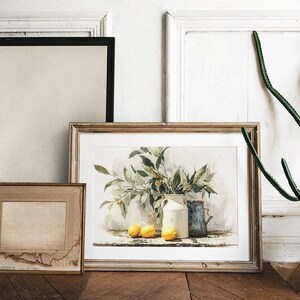 Printable Vintage Yellow Lemon Wall Art Print, Rustic Still Life Oil Painting, Farmhouse Kitchen Decor, Digital Download image 4