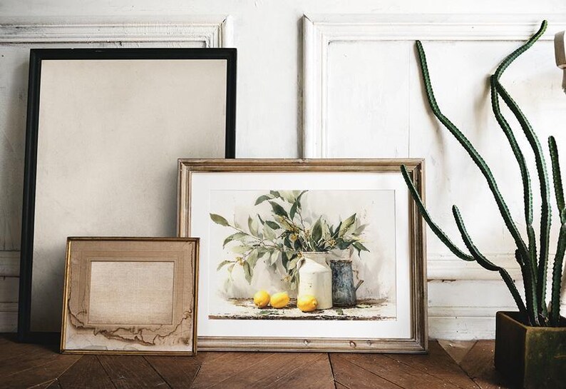 Printable Vintage Yellow Lemon Wall Art Print, Rustic Still Life Oil Painting, Farmhouse Kitchen Decor, Digital Download image 4