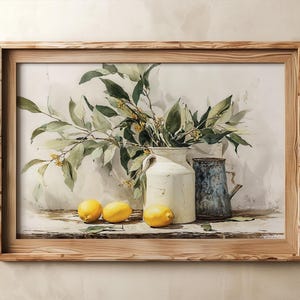 Printable Vintage Yellow Lemon Wall Art Print, Rustic Still Life Oil Painting, Farmhouse Kitchen Decor, Digital Download image 10