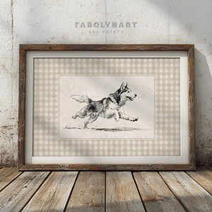 Husky Dog Art Print, Black and White Dog Sketch, Rustic Wall Decor, Dog Lover Gift, Framed Animal Art, Farmhouse Pet Illustration