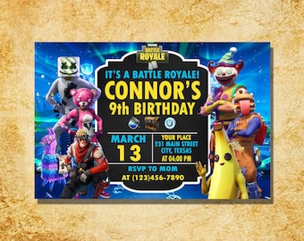 Fortnite Card Etsy - kids birthday invitation birthday invitation printable invitation party supplies