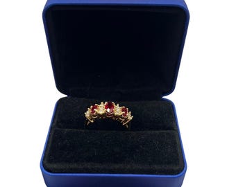 Vintage 3 Marquise Ruby & Cubic Zirconia Accents 18 KT Gold Electroplated Ring 7