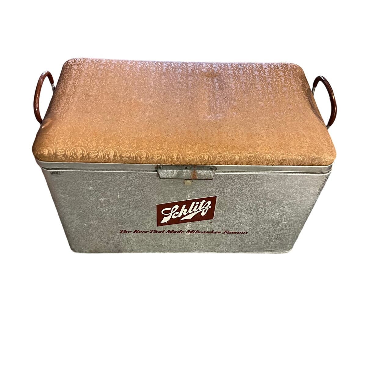 Vintage Padded Schlitz Cronstroms Metal Insulated Beer Cooler