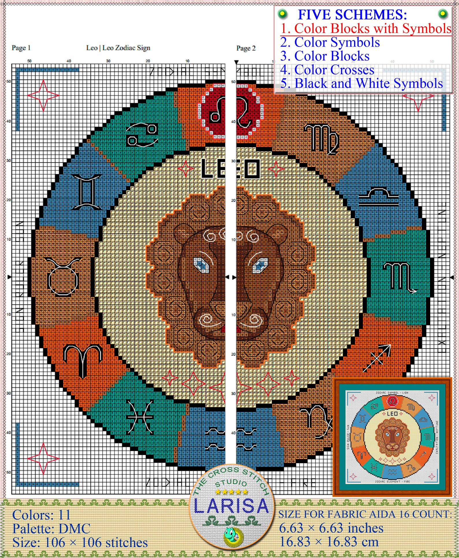 Leo Cross Stitch Pattern Leo Zodiac Sign Sign of Leo Etsy