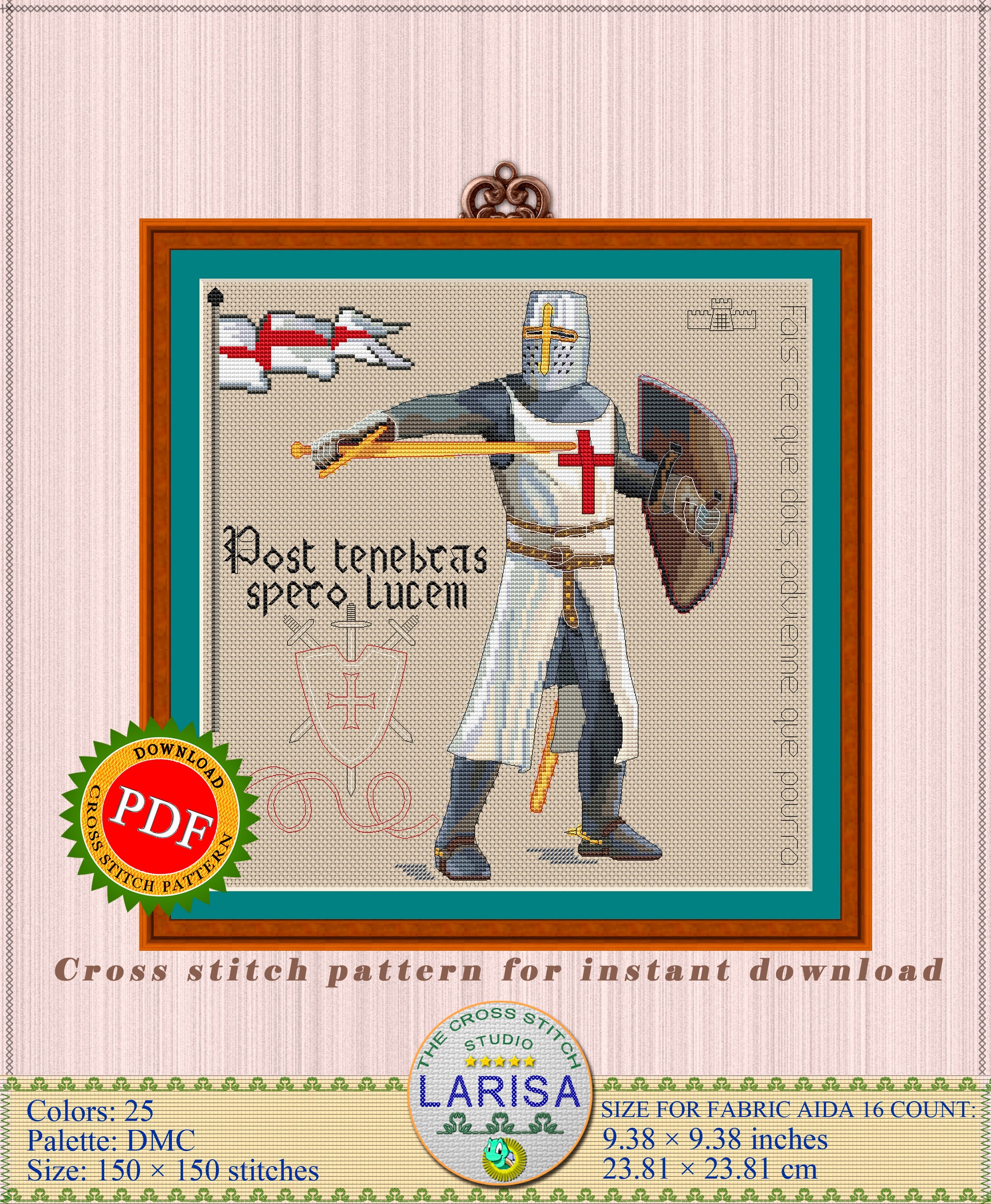 Knight Cross Stitch Pattern Crusader Medieval Knight Etsy