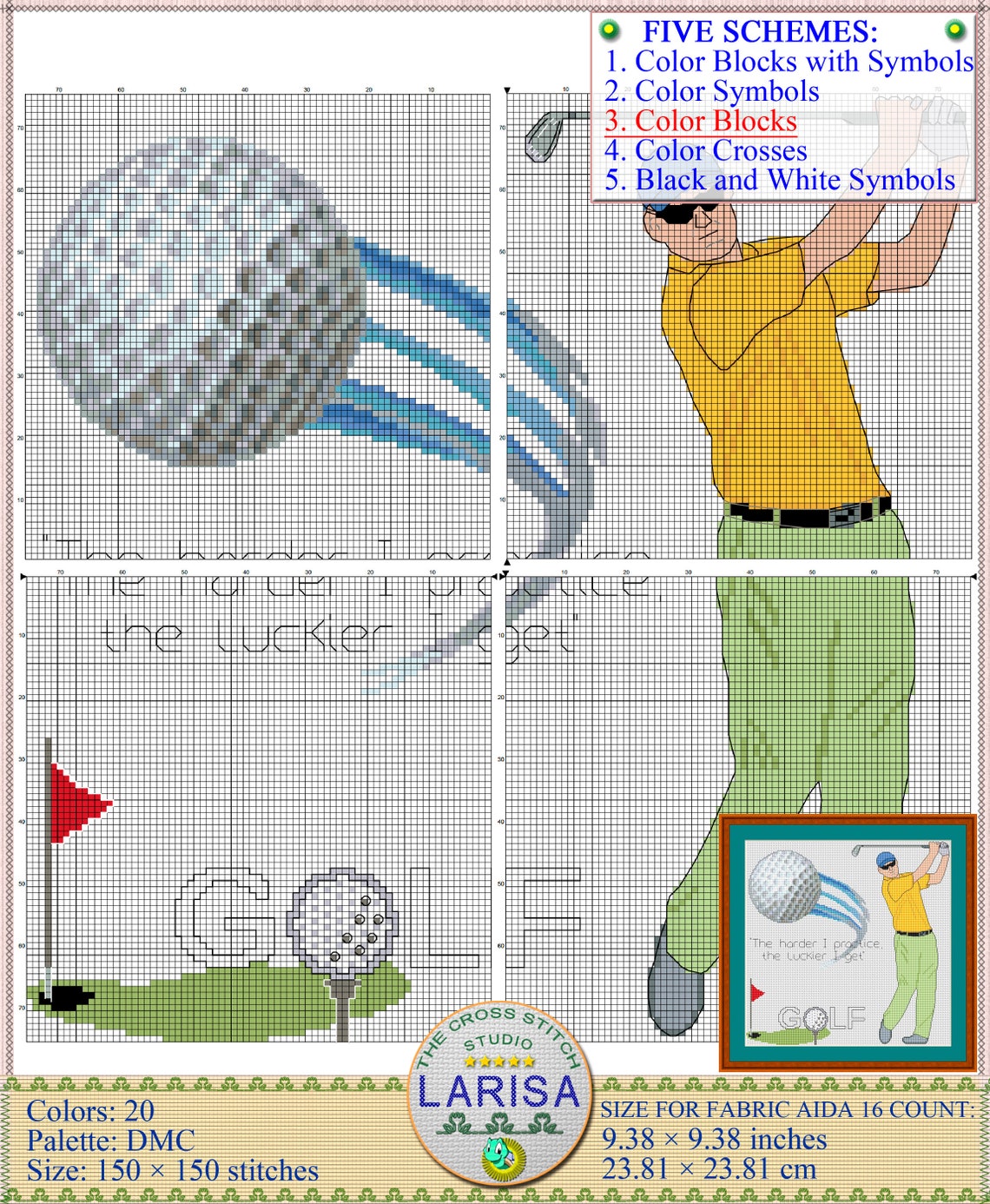 Golf Cross Stitch Pattern Golfer Golfing Etsy