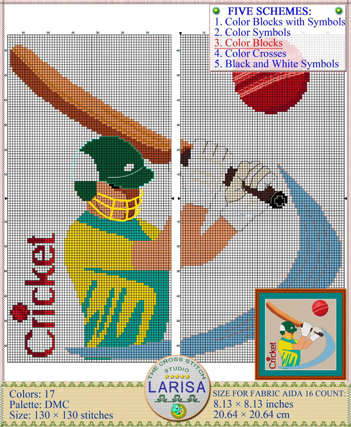 Cricket Cross Stitch Pattern Cricketer Batsman Etsy