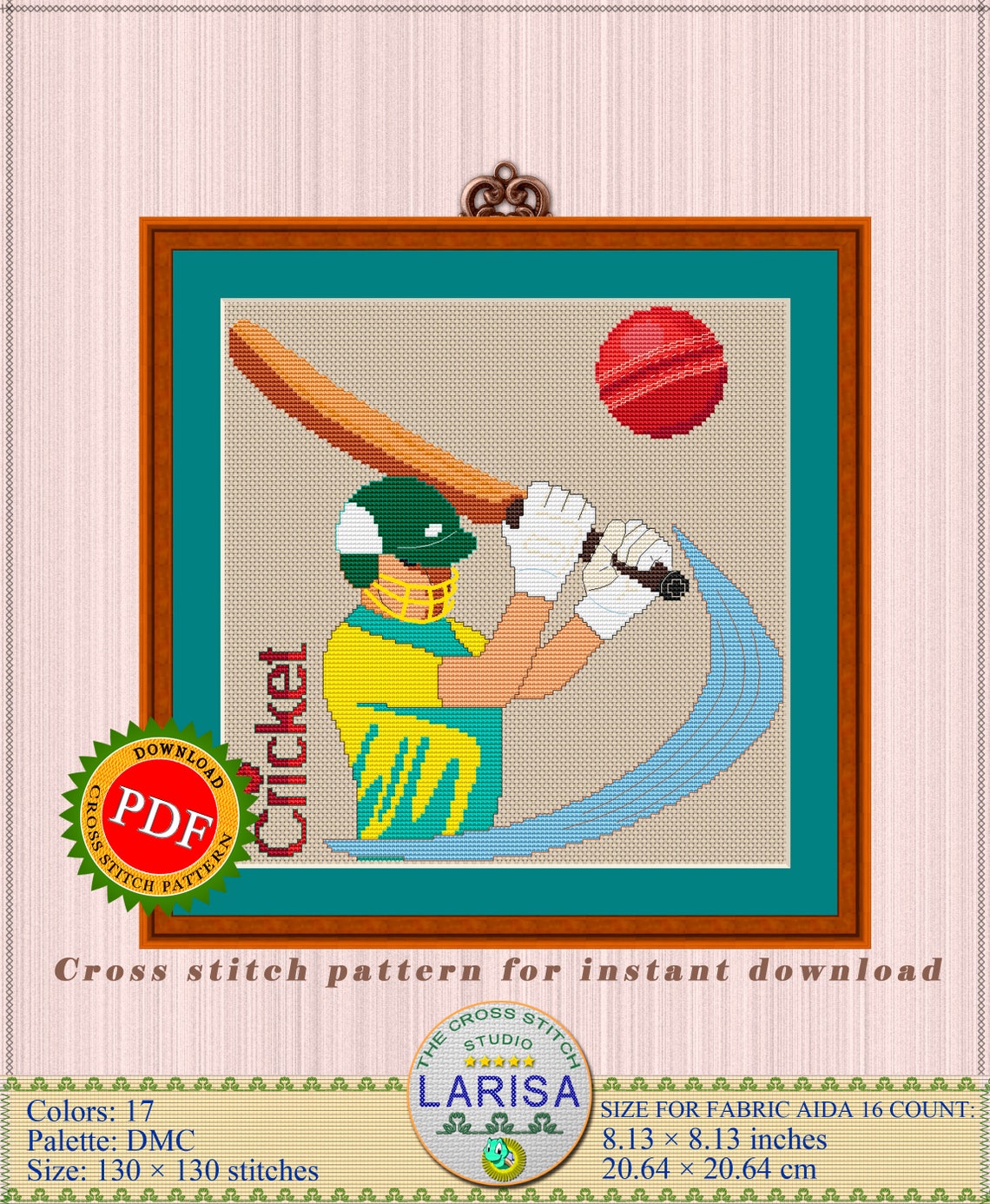 Cricket Cross Stitch Pattern Cricketer Batsman Etsy