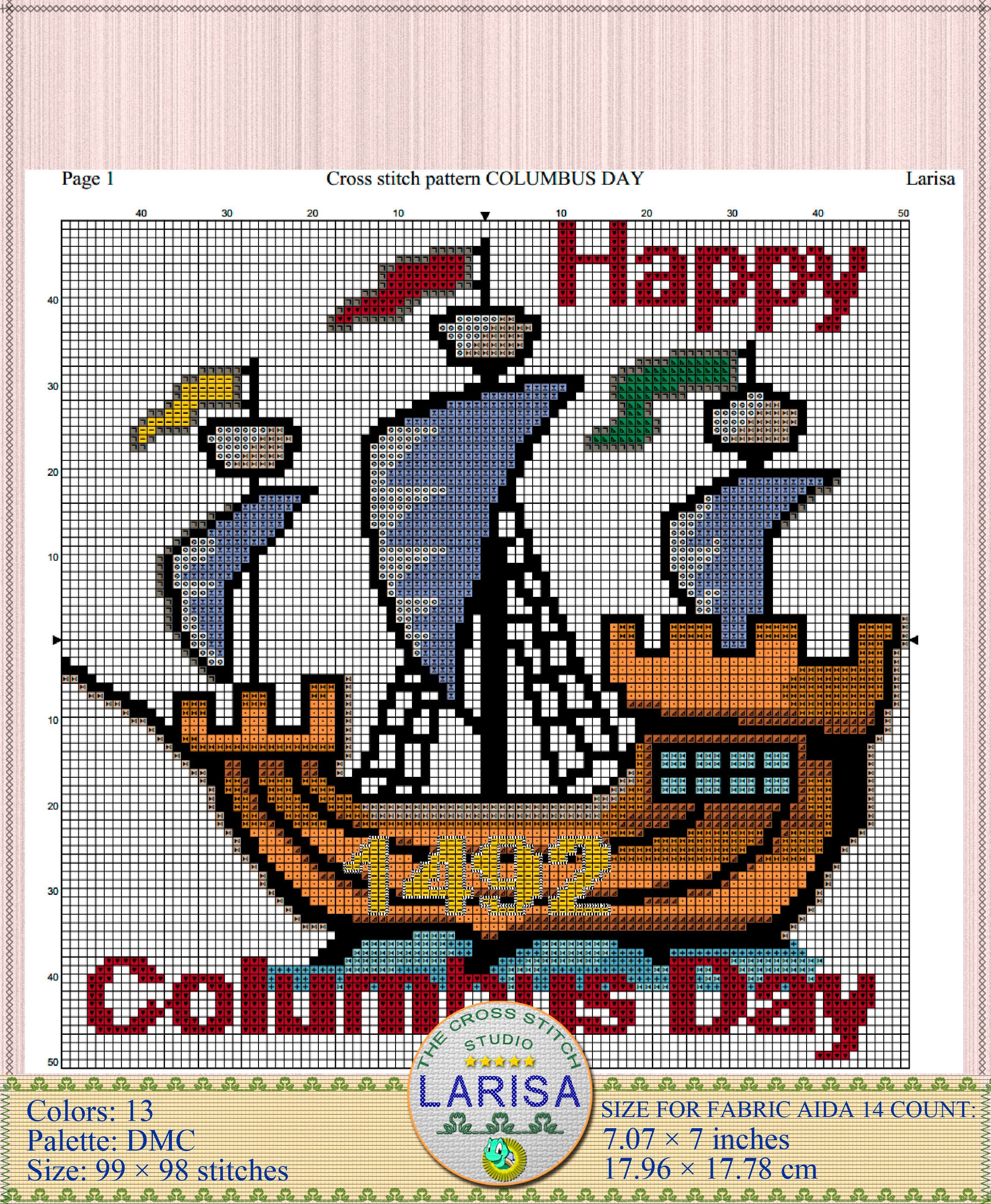 Cross Stitch Pattern Columbus Day Etsy