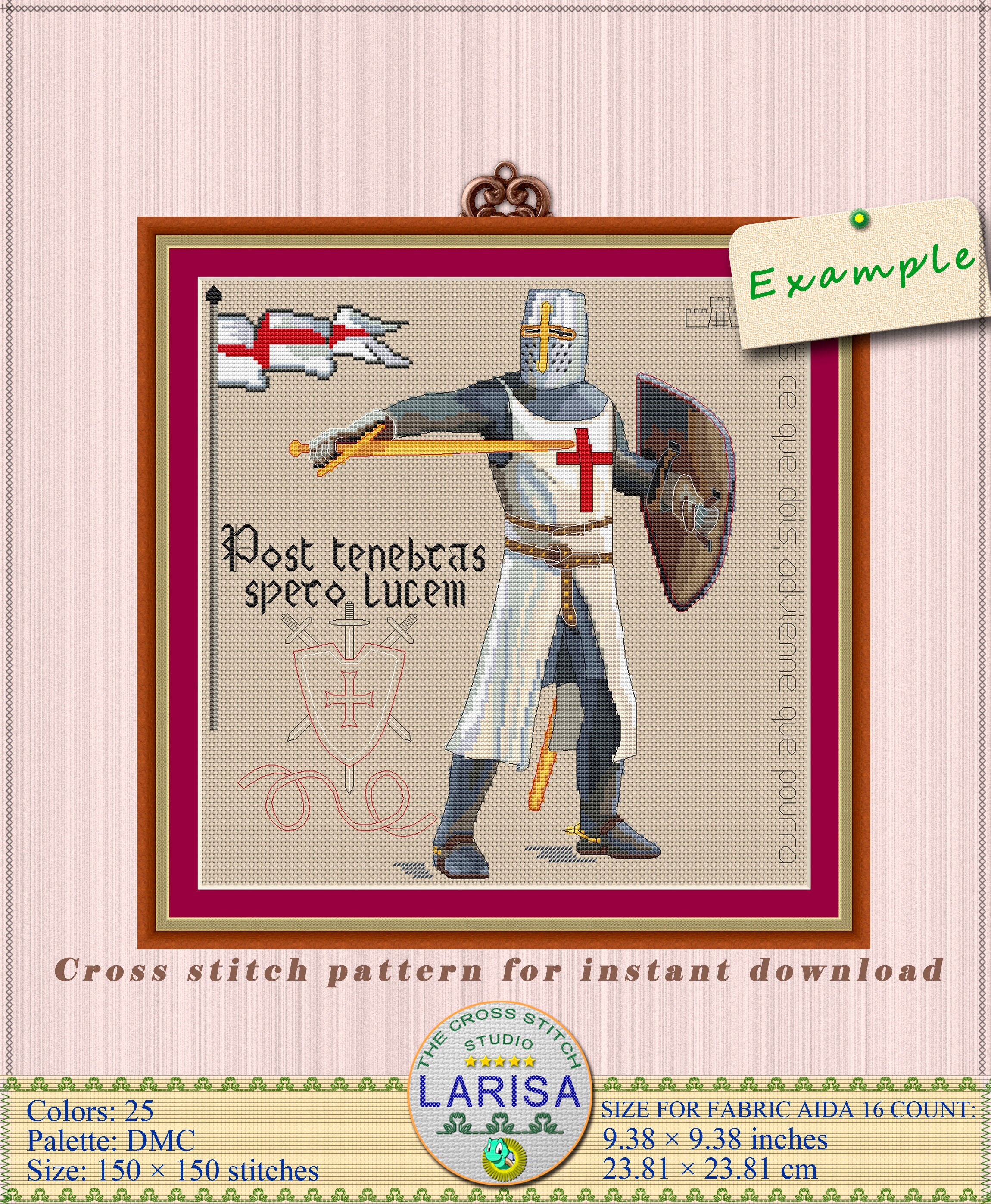 Knight Cross Stitch Pattern Crusader Medieval Knight Etsy