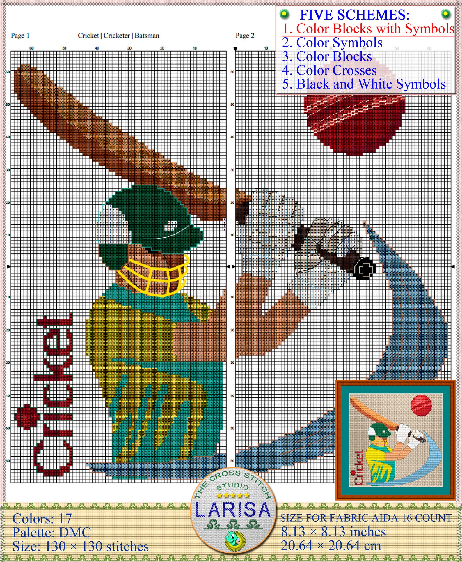 Cricket Cross Stitch Pattern Cricketer Batsman Etsy