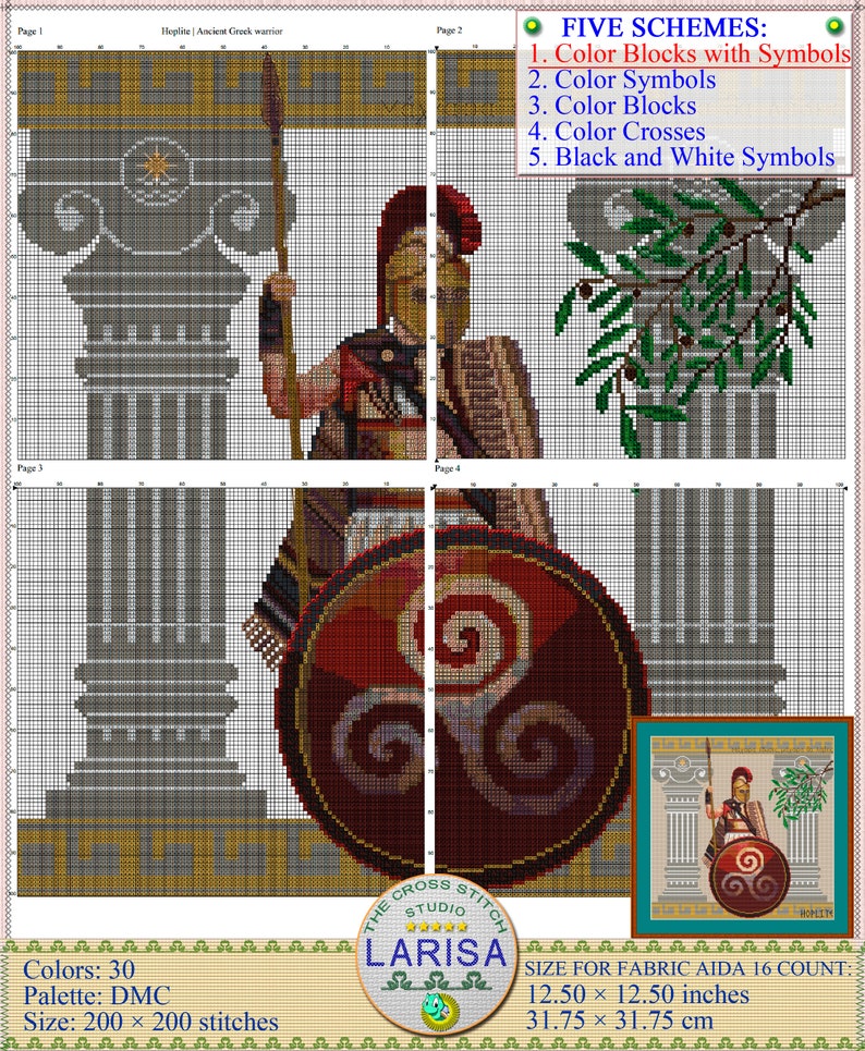 Hoplite Cross Stitch Pattern Ancient Greek Warrior Etsy